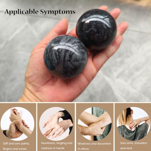 Baoding Balls 2Pcs, 2 inch Natural Marble Baoding Chinese Meditation Balls, with Carry Case for Hands Stress Relief, Dark Grey - color: Dark Grey, size: Large-2"