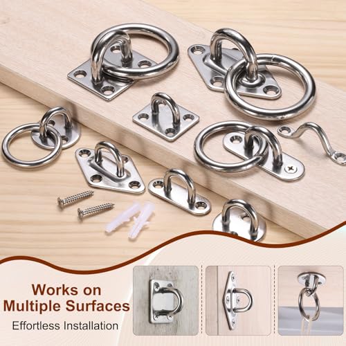 uxcell 10 Pcs Stainless Steel Pad Eye Plate, 0.2" M5 Heavy Duty Marine Hardware Hooks with Screws for Ceiling Hanging Hammock Swing Chair Yoga Trapeze, Silver Tone Diamond Shape