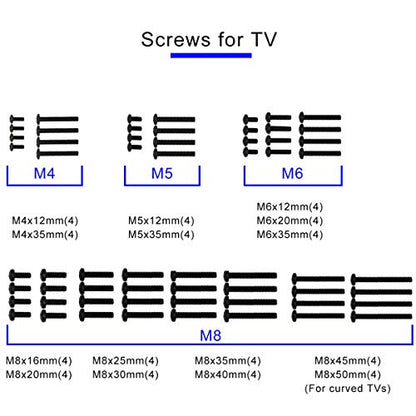 Suptek Universal TV Mounting Hardware Kit - Includes Screws and Anchors M4, M5, M6, M8 - Fit Most TVs Up to 80 inch