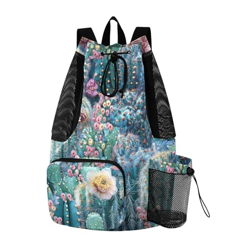 Drawstring Climbing Gym Bag With Pockets Drawstring Backpacks with Wet Dry Compartments Fantasy Cactus