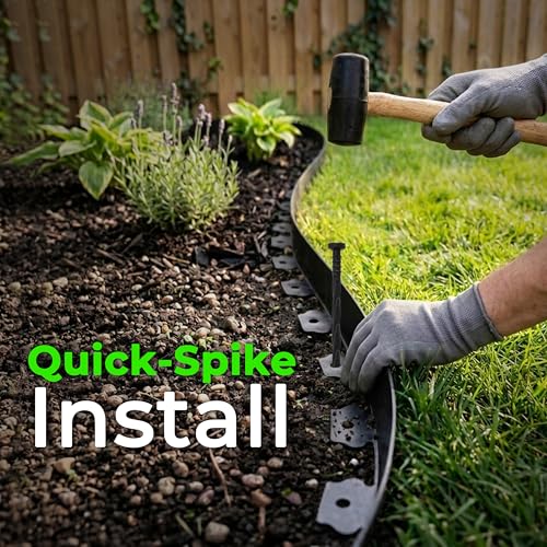 Gardzen 1.5" x33' Landscape Edging Kit with 40 Spikes | Garden Edging Coil for Lawn Borders and Landscape Projects, Easy No Dig Installation with Durable Ground Stakes Included - size: 33ft