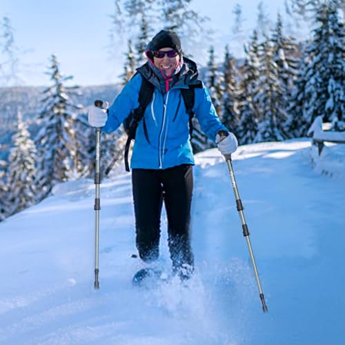 Snowshoes,Lightweight Aluminum Frame,13-Point Heavy Duty Crampons,UV Shoe Decking, and Ratchet System for Secure Fit Complete with Carry Bag for Convenient Storage and Travel - color: SILVER