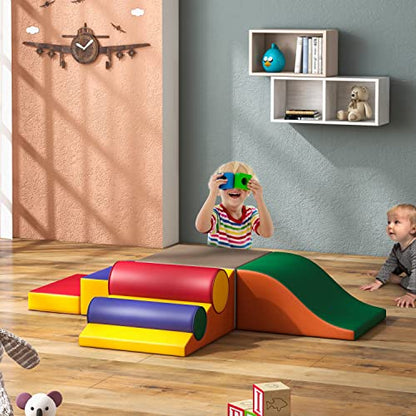 Betterhood Climbing Blocks for Toddlers 1-3, 7 Pcs Kids Soft Play Set, Toddler Soft Couch Climber Gymnastics Equipment for Crawling and Sliding at Home, Preschool - style: Coffee and Red