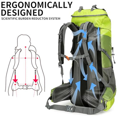 Hiking Backpack for Men and Women 70L+5L Waterproof Lightweight Camping Daypack with Rain Cover for Outdoor Travel Mountaineering - Frameless (Green) - color: Green