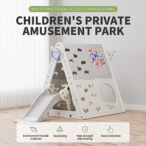 UNICOO Children’s 7 in 1 Multi-Functional Climbing Pyramid Set with Slide, Kids Climbing and Sliding Set for Home, Daycare (KU-C04-Gray) - color: Gray