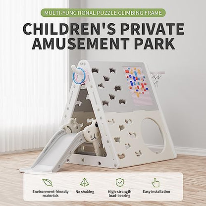 UNICOO Children’s 7 in 1 Multi-Functional Climbing Pyramid Set with Slide, Kids Climbing and Sliding Set for Home, Daycare (KU-C04-Gray) - color: Gray