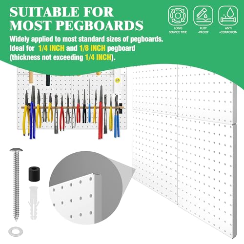 200Pcs/50 Sets Stainless Steel Pegboard Mounting Kit Contains Screws, Anchors, Spacers and Washers, Wall Peg Board Installation Kit for 1/4 Inch Pegboard, Silver