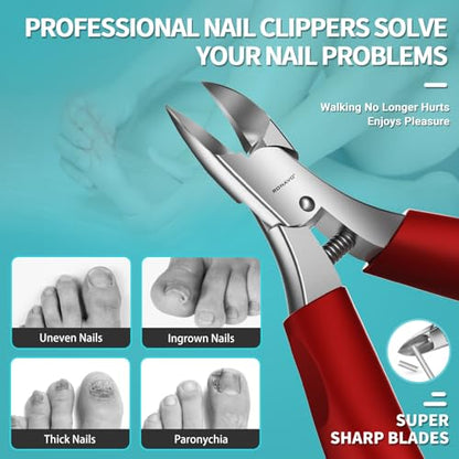 Toenail Clippers for Ingrown & Thick Toenails - Heavy Duty Toe Nail Clippers for Remove Side Ingrown Toenail with Angled Sharp Blades, Professional Pedicure Tool with Long Handle for Seniors & Men - style: Ingrown Nail Clipper - Red