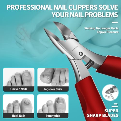 Toenail Clippers for Ingrown & Thick Toenails - Heavy Duty Toe Nail Clippers for Remove Side Ingrown Toenail with Angled Sharp Blades, Professional Pedicure Tool with Long Handle for Seniors & Men - style: Paronychia Nemesis - Red Kit