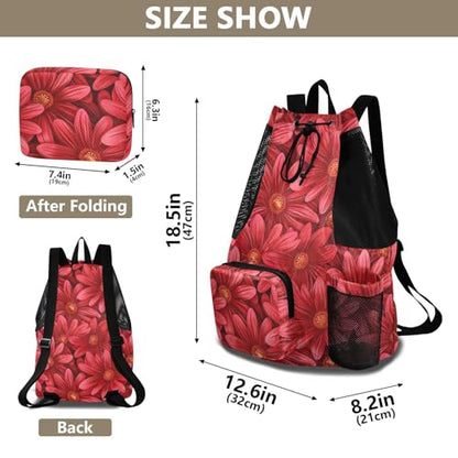 Drawstring Gym Bags Climbing Gym Bag With Inside Pockets Cinch Sacks Wet and Dry Separation Daisy Flower Red
