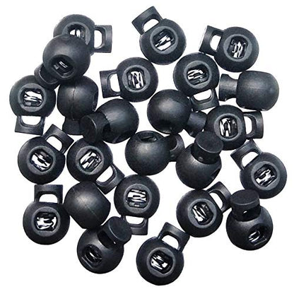 TTSAM 25 PCS Adjustable Ball Cord Lock Round Toggle Stopper Cord Stop Toggle Rope Toggle Spring Cord Clips, for Paracord, Drawstrings, Camping, Hiking, Shoelace Replacement, Sports, Backpack,Black