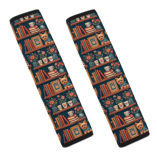 2 Pack Yorkie Book Lover Reading Car Seat Belt Pad Soft Padded Automotive Seat Belt Protector for Child, Stroller Pushchair High Chair, Shock Absorption - color: Pattern 178