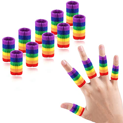 Finger Compression Sleeves Support, Finger Protectors Cots for Arthritis Swelling Basketball Sport, Breathable Elastic (10, Rainbow, One Size) - color: Rainbow