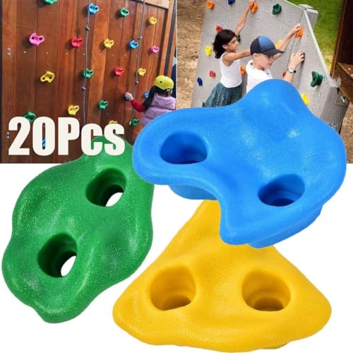 JEOZBM 20 Rock Climbing Holds, Rock Wall Climbing Kit with with Mounting Hardware, Plastic Kids Wall Rock Climbing Stone, Children's Sports Equipment Rock