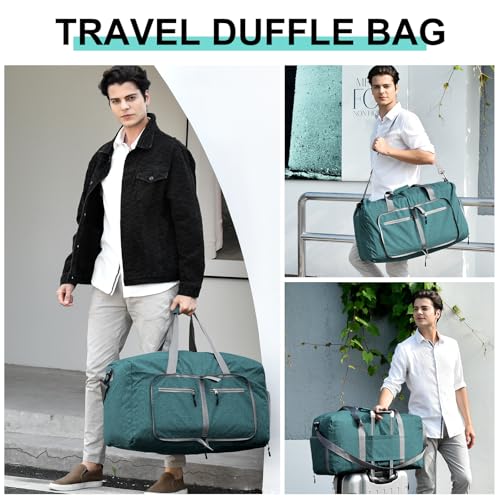 Dimayar 40L Foldable Duffle Bag, Travel & Weekender, Overnight, Gym | Lightweight, Carry-on, Packable, Waterproof & Tear Resistant, Travel Duffel Bag with Shoes Compartment for Men Women - color: Green, size: 40L