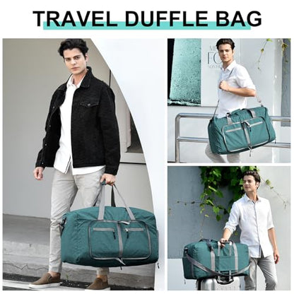 Dimayar 40L Foldable Duffle Bag, Travel & Weekender, Overnight, Gym | Lightweight, Carry-on, Packable, Waterproof & Tear Resistant, Travel Duffel Bag with Shoes Compartment for Men Women - color: Green, size: 40L