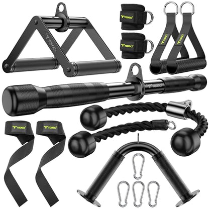 Cable Attachments for Gym, LAT Pulldown & Cable Machine Attachment Set: V-Shaped Bar, Rotating Straight Bar, V Rotation Handle, Nylon Tricep Rope, Ankle Straps & Handles, Home Gym - size: Short Bar Set
