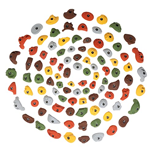 Atomik Rock Climbing Holds Set of 100 Bolt-On Classic in Assorted Earth Tones - Includes Jugs, Edges, Pinches, Footholds for Home Walls