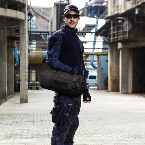 Huntvp Small Tactical Duffle Bag MOLLE Handbag Gear Military Travel Carry On Shoulder Bag Small Valise - color: Black-1