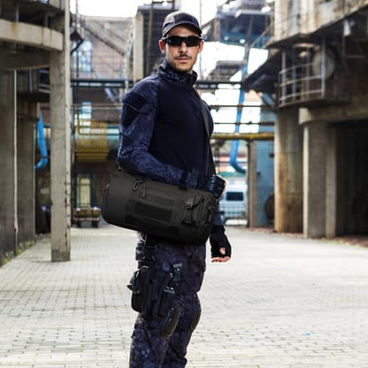 Huntvp Small Tactical Duffle Bag MOLLE Handbag Gear Military Travel Carry On Shoulder Bag Small Valise - color: Black-1
