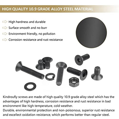 148 Pieces Black M6 x 8/10 /12/16 /20/25 /30mm Countersunk Head Socket Cap Screws Nuts Washers Assortment Kit, 10.9 Grade Alloy Steel - size: M6, style: Countersunk Head