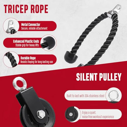 FitBeast Pulley System Gym, Cable Weight Pulley System for Gym LAT Pulldown, Biceps Curl Workout, Ideal Home Gym Equipment for Forearm, Shoulder, Strength Training - style: Set with Non Multifunctional Bar