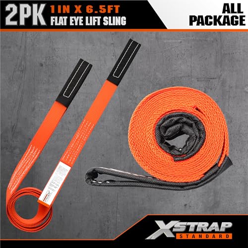 XSTRAP STANDARD 2PK 1"x6.5ft Lifting Sling Straps 2000 lb Vertical Capacity | 1600 lbs Choker / 4000 lbs Basket Capacity, 5:1 Safety Factor Polyester Web Slings for Rigging, Hoist, Tree Stump Removal - style: 2PK 1''x6.5ft