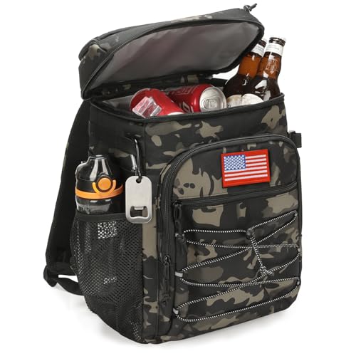 25L Insulated Cooler Backpack Water-Resistant Molle Cooler Bag for Camping | 25L Large Capacity Tactical Cooler Backpack Bag with Compartment Insulation Water-Resistant & Leakproof Durable & Comfortable - color: Black Camo