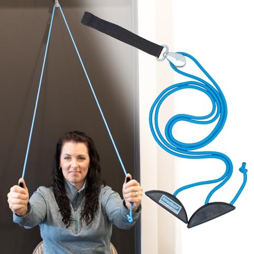 RangeMaster BlueRanger Over the Door Shoulder Pulley, Shoulder Pulley for Physical Therapy, Aids Pain Free Range of Motion in Frozen Shoulder, Adjustable Cleated Handles, Web Strap (FSA/HSA) | Adjustable Cleated Handles | Aids Range of Motion | Over-the-D