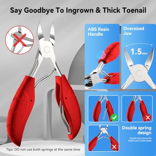 Toenail Clippers for Seniors Thick Toenails | 4-PCS Ergonomic Long Handle Non-Slip Soft grip Toe Nail Clippers Set for thick toenails | Premium Steel Heavy Duty Super Sharp Fingernail Clippers for Men - style: Black+Red set