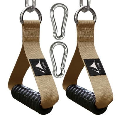 Heavy Duty Gym Exercise Handles Attachment for Cable Machine,Resistance Band,Pulley System Home Fitness Workout Equipment, with Elastic Rubber Grip and 2 Large Carabiners - color: Noble Khaki xw