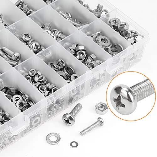HELIFOUNER 810 Pieces M3 M4 M5 M6, 304 Stainless Steel Phillips Pan Head Machine Screws Bolts Nuts Washers Hardware Assortment Kit - size: M3 M4 M5 M6 (810 Pieces), style: Phillips Pan Head Machine Screws
