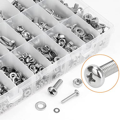 HELIFOUNER 810 Pieces M3 M4 M5 M6, 304 Stainless Steel Phillips Pan Head Machine Screws Bolts Nuts Washers Hardware Assortment Kit - size: M3 M4 M5 M6 (810 Pieces), style: Phillips Pan Head Machine Screws
