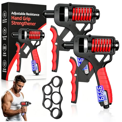Adjustable Hand Grip Strengthener - Adjustable Resistance Hands Grip Strengthener, 11–364 LB Adjustable Electronic Grip Strength Trainer Build Forearm Strength - color: Black-Red+Electronic*2