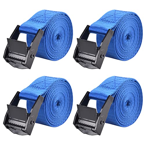 Tie Down Straps Lashing Straps with Cam Buckle Nylon Webbing Heavy Duty Adjustable for Battery Kayak Motorcycle Cargo Packing - color: 01# Blue - 4 Packs, size: 1" x 3.3'