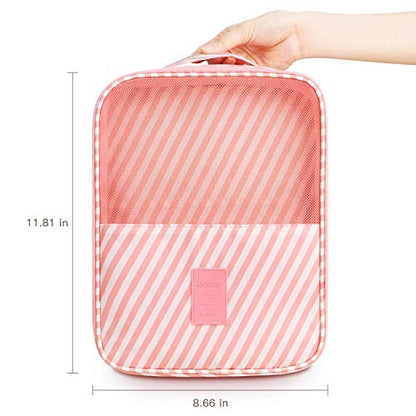 Mossio Shoe Bag Holds 3 Pair of Shoes for Travel and Daily Use Storage Pouch - color: Pink Striped