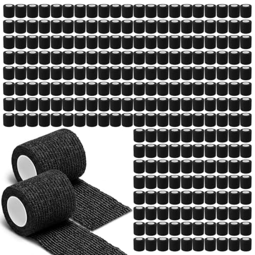 Nuanchu 200 Rolls Self Adhesive Bandage Wrap 2 Inch Black Adherent Water Proof Versatile Cohesive Bandage Wraps Athletic Tape Pet Wrap Ankle Tape for Finger Wrist Ankle Joint