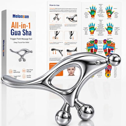 Melonsun Trigger Point Massage Tool for Pain Relief, Deep Tissue Massage & Gua Sha, Fascia Release Muscle Scraper Acupressure Tool for TMJ Relief, Muscle Recovery, Full-Body Massage & Therapists