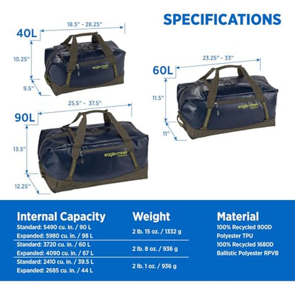 Eagle Creek Migrate 90L Duffel Bag – Lightweight, Durable Travel Duffel – Weather-Resistant Fabric – Comfortable Shoulder Straps - Rush Blue - color: Rush Blue
