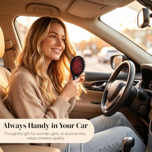 Small Boar Bristle Hair Brush Since 1965 British Craftsmanship Handmade | Wooden Mini Travel Hairbrush Gentle Detangling Smoothing Women Kids Toddler Thick Thin Fine Frizzy Hair, Compact Purse Brush - size: Small
