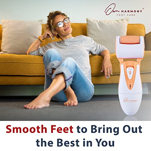 Rechargeable Callus Remover for Feet: Professional Electric Feet Sander for Women by Own Harmony - Electronic Foot File CR900 with 3 Rollers, Foot Grinder Pedi Care for Cracked Heels & Dry, Hard Skin - color: Peach
