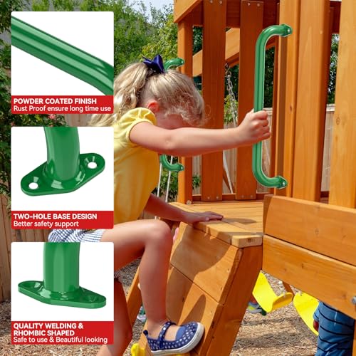 17.3 Inch Playground Handles Monkey Bars Indoor | Metal Grab Handle Hand Grips for Treehouse (Green, 6 Pack) - color: Green