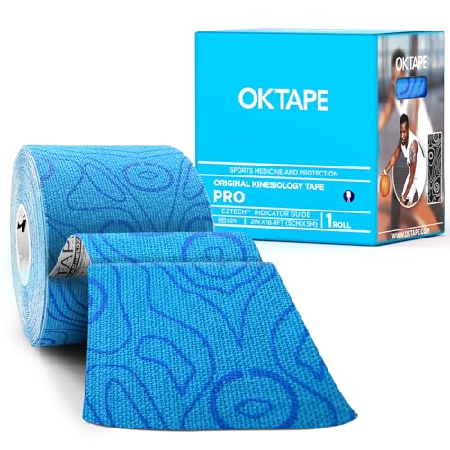 OK TAPE PRO Kinesiology Tape Uncut Roll, Elastic Physical Therapy Tape | 2 Inch Athletic Tape for Pain Relief, Muscle Support, Kinetic Tape, Water Resistant, 16.4Feet -Blue 2 Rolls - color: Blue, size: 1 Roll