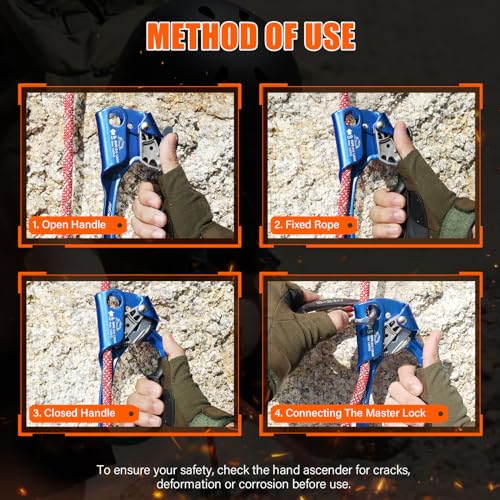 UIAA & CE Certified Rope Ascender Aluminum Alloy Rock Climbing Gear Strong Rigging Rappelling Equipment for Rock Tree Climbing Arborist Rescue Mountaineering Caving - color: Right Hand Blue 1