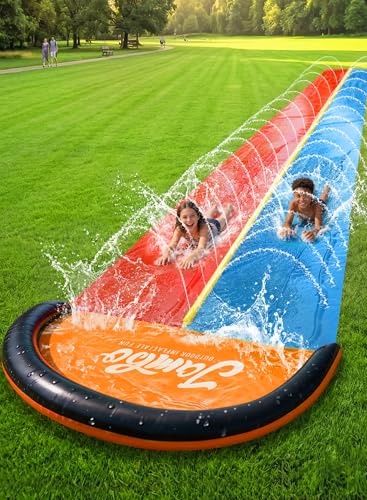 JAMBO Premium 24Ft Budget Slip Splash and Slide, Heavy Duty Water Slide with Advanced Sprinkler System, Backyard Waterslide, Splash Mat, Outdoor Water Toys n Slides for Kids - color: 24' Multicolor