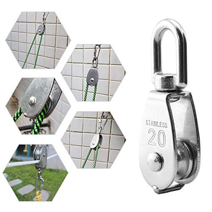 10 Pcs M20 Single Pulley, Stainless Steel Wire Rope Crane Pulley Block | M20 Lifting Crane Swivel Hook Single Pulley Block Hanging Wire Towing Wheel - style: 10 Pack M20 Single