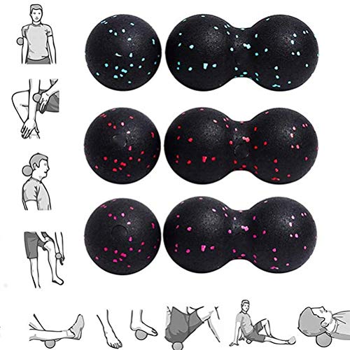 EMUKOEP Peanut Massage Ball Fascia Ball Set Training Deep Tissue Massage Ball Kit Lacrosse Ball Muscle Roller for Acupressure Plantar Fasciitis Reflexology Massage (Black,Blue)