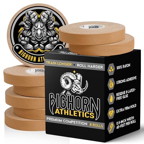 Bighorn Athletics BJJ Competition Finger Tape, 0.5" x 45ft, 8 Rollsl, Nude | Rayon finger tape – 50% stronger than cotton. Residue-free, sweat-proof adhesive for Jiu Jitsu competition & hard training. - color: Nude, size: 0.5-Inch