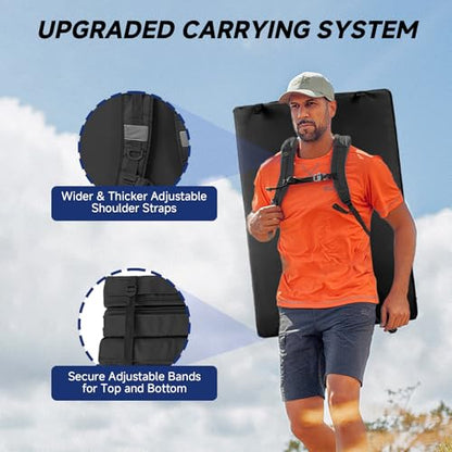 Tri-Fold Rock Climbing Crash Pad w/Adjustable Backpack Straps – Supplemental Bouldering Crash Pad – Durable Climbing Crash Pad, Lightweight & Portable – Folded Size 39"x24"x12"