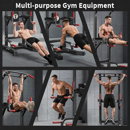 SogesPower Multi-Function Power Tower Pull Up Bar Station for Home Gym | 10-Level Adjustable Height Pull Up Bar Stand Dip Station Strength Training Workout Equipment - color: Black